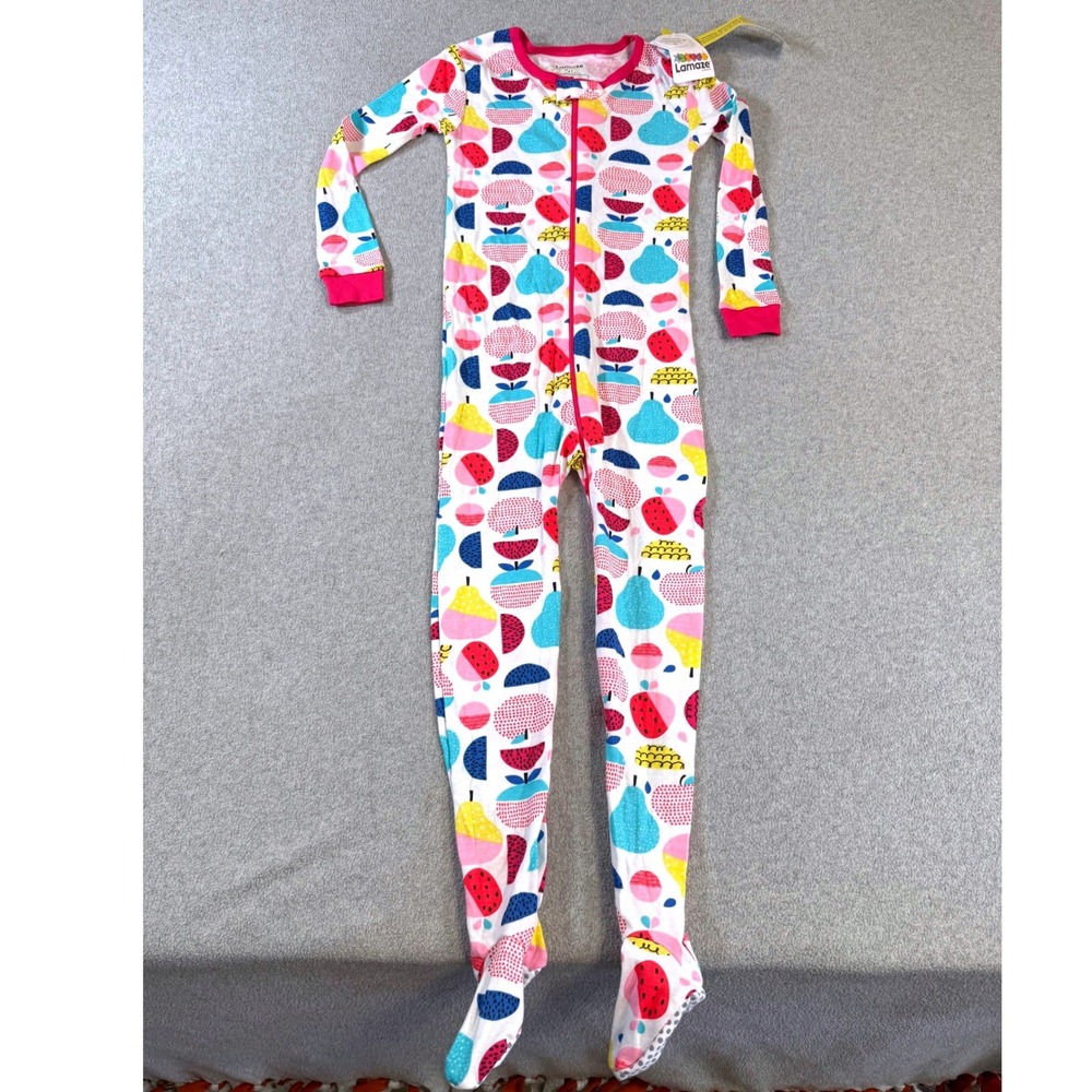 Lamaze Footed Pajamas Kids 4T White Pink Fruit Print Snug Fit Cotton Zip Up